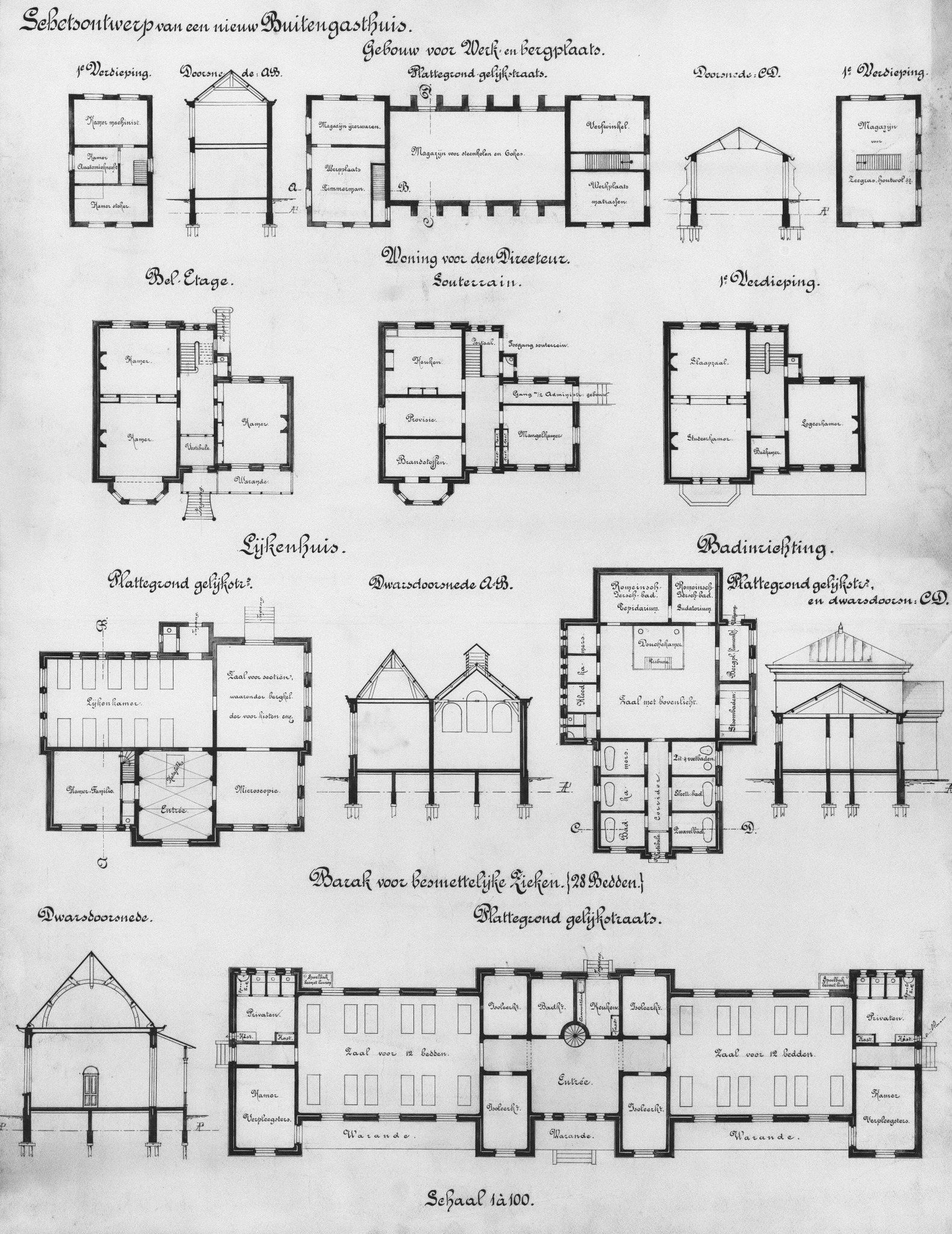 Historic architectural floor plans and building elevations